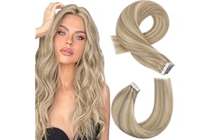 Moresoo Extensiones Adhesivesas Pelo Remy Adhesivo Extensiones de Cabello Humano #16/22 Rubio Miel Iluminado Rubio Medio Extensiones de Cabello Invisibles 20pcs/50g 20 Pulgadas