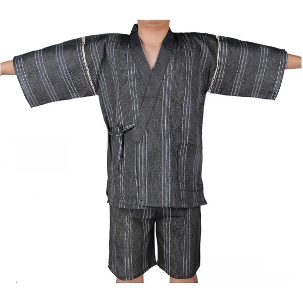 Pigiama Kimono Da Uomo In Cotone E Lino, Nero, Leggero E Con Allacciatura, Nuovo Con Etichette