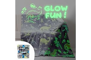 HOME KOKO LOOK Plaid Magica Coperta Che si Illumina al Buio 130x150cm Coperta Pile Plaid Fluorescenti Plaid Illuminante Coperta Bambino Natale Coperta Morbida Luminosa Regalo Bambino Bambina -Dinosauro