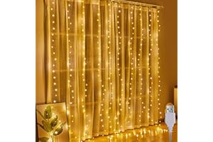 A.bigwhale Rideau lumineux 2 x 2 m, rideau lumineux intérieur, 200 LED, rideau lumineux USB à suspendre, blanc chaud, pour Noël, fête de mariage, décoration murale de chambre à coucher