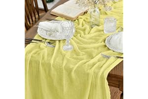 Artoid Mode Chemins de Table Gaze Mousseline Bohême Jaune Clair 300 cm, Décoration de Table de Cuisine Vacances Mariage Fête d'anniversaire
