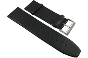 MYLEDERSHOP 28mm Cuir de Veau Bracelet de Montre en Noir avec Boucle en Argent