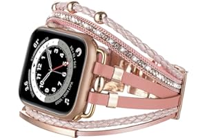 KONAFEI Compatible with Apple Watch Strap 46mm 45mm 44mm 42mm 41mm 40mm 38mm 49mm, iwatch Series 10/9/8/7/SE/6/5/4/3/2/1/Ultra, Leather Bracelets Women Jewelry Metal Clasp Multilayer Wrap Band
