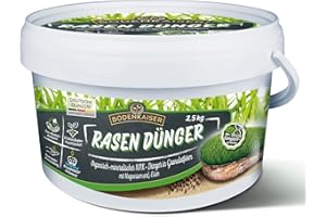 Bodenkaiser Rasendünger mit Langzeitwirkung. Ungiftiges Granulat, 2,5 kg im praktischen Eimer.