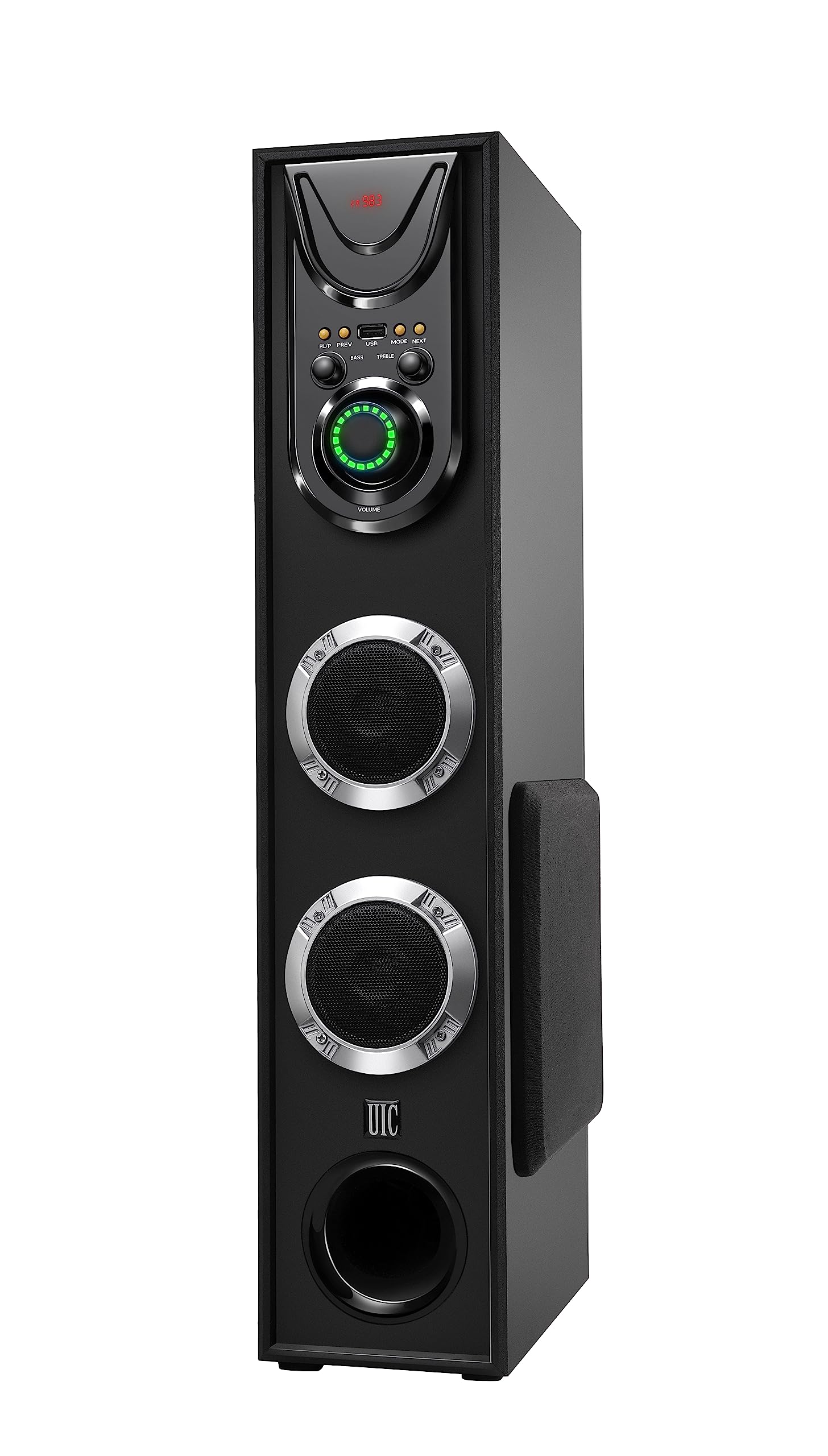 UIC Dj Mini-80W 5.25 Inch Single Bluetooth Party Subwoofer Floor Standing Speaker 3 Inch Dual Satellites with Extreme Bass Mic Slot Aux USB Fm & Remote Control Black (UIC-TWR-5103)