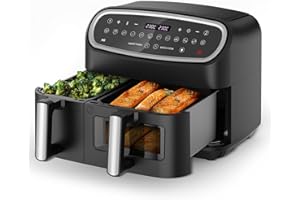 Gidgimo Friggitrice ad Aria 10 litri Doppio Cestello, Max 230°C, 2800W Air Fryer con Finestra, 12 Programmi, Friggitrice Senza Olio XXL, Doppia Temperatura e Tecnologia SmartCook - Cooki G230 Ultra