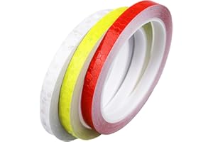 GZDAOXIA 3 Rouleaux 1cm×8m Ruban Autocollant Fluorescent, Ruban Réfléchissant,Bande Reflechissante,Autocollants Réfléchissants Stickers,pour Vélo,casques,Moto(Rouge, Jaune, Blanc)