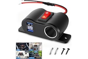 MUHOGXIO 36W 12v QC3.0 Dual USB Accendino Presa di Alimentazione Caricatore da Auto,Presa accendisigari 120W con Voltmetro blu e Interruttore,per Barca, Auto, motocicletta (USB)