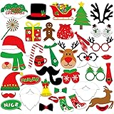 KUUQA 39 Stücke Weihnachten Foto Booth Props Kit Frohe Weihnachten Party Dekoration