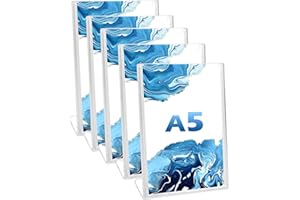 Doafoce Présentoirs Inclinés de Table, Lot de 5 Présentoirs de Table en Acrylique A5, L-Plastique Support A5, Table Porte Affiche Porte Menu Transparent Support Menu A5