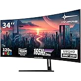 Minifire 34 Inch UWQHD Curved Gaming Monitor 165Hz (DP), 3440 x 1440, Curved 1500R, 1 ms (MPRT), 100Hz (HDMI), AMD FreeSync, 