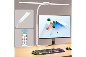 KableRika Lampe de Bureau LED Puissante, Double Tête avec Télécommande, Lampe Bureau pince protection des yeux, Dimmable - Minuteur, lampe architecte tactile pour Adulte, Moniteur, Design, Dessin