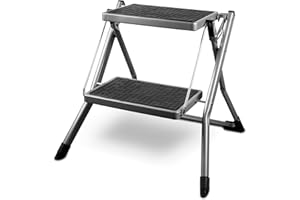 ‎SIWITEC siwitec Mini Klapptritt mit 2 Stufen, Faltbare Leiter, Tritthocker bis zu 150 kg belastbar, Trittleiter mit extra Breiten Stufen, Haushaltsleiter in Anthrazit aus Stahl, TÜV/GS Zertifiziert