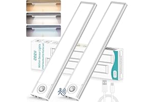 COZII Unterbauleuchte Küche LED, 68 LED Schrankbeleuchtung mit Bewegungsmelder, Unterbauleuchte Akku mit 3 Farbtemperaturen, 3000-6500K, Dimmbar USB Aufladbar Schranklicht Kabellos, 2 Stück 20cm