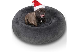 KSIIA Cama Perro Mediana, Cama Redonda para Gatos Lavable, Ø 75 cm, Cojín para Perros de Felpa Suave y Mullida, Gris Oscuro