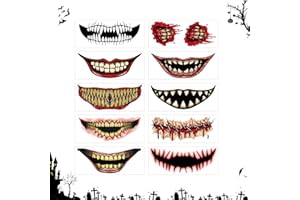 LARFRAECY Halloween TatuajeTemporales,Aterradora Pegatina Boca,Tatuajes De Boca de Halloween Mascarade Horror Joker labios Pegatinas Props de maquillaje cosplay de Halloween para Adultos Niños