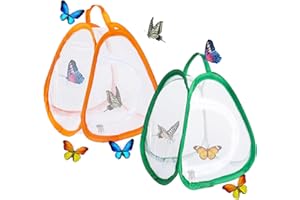 NWVUOP 2Pcs Butterfly Mesh Cage for Kids Pop Up Insect Butterfly House with Zipper, Portable Butterfly Habitat Cage Enclosure for Beginners(Green, Orange)