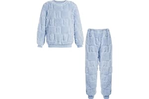 Miutii Kinder Jungen Mädchen Fleece Schlafanzug Zweiteiler Kuschelig Pullover + Hose Warme Winter Nachtwäsche Flauschiger Pyjama Set