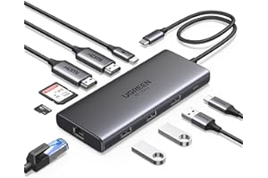 ‎UGREEN UGREEN Revodok Pro 210 USB C Docking Station Dual HDMI 10 IN 1 USB C Hub 2 HDMI, Gigabit Ethernet, 4X USB C/USB A Ports, PD 100W Schnellladen, SD/TF Kartenleser