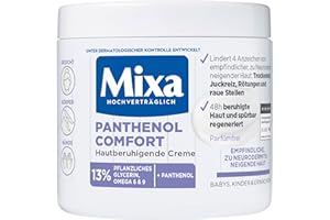 ‎MIXA Mixa Panthenol hautberuhigende Creme, mit Panthenol, Pflegecreme für trockene, empfindliche und zu Neurodermitis neigende Haut, Wundheilcreme gegen Rötungen und Juckreiz, Panthenol Comfort, 400 ml