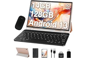 Oangcc 2024 Newest Tablet 10 Inch Android 13 OS Tablets, 14GB RAM 128GB ROM (TF 1TB), Octa Core, 8000mAh | 5+8MP | Bluetooth 5.0 | Widgets | GPS | Tablet PC WiFi with Mouse & Keyboard - Rose Gold