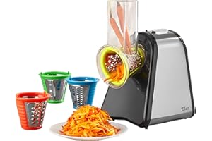 ZILAN Elektrische Küchenreibe | 200 Watt | 4 Aufsätze | Trommeln aus Edelstahl | Elektrischer Gemüsehobel Küchenmaschine Reibe Multifunktionsreibe | Elektrisches Schnitzelwerk |