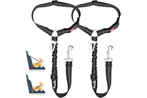 SlowTon Pas dla psa do samochodu, 2 w 1, pas do mocowania na zagłówku, z uniwersalną klamrą i regulowaną, odblaskową taśmą gumową do zawieszenia pasów bezpieczeństwa na zagłówkach