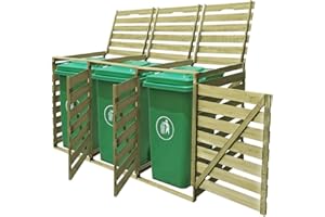 Festnight Cache-Poubelle à roulettes Triple imprégné en Bois 3 Portes Avant 240 L 218,3 x 92 x 120 cm