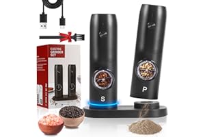 Dreamhigh® Moulin a Poivre Electrique, Salieres et Poivrieres Electrique Rechargeable par USB avec Double Base de Chargement, Poivrier Electrique avec Lumière LED Blanche, et Grossièreté Réglable