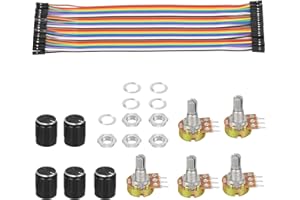 LAMEK B10K Set Potenziometro Lineare con Encoder Rotativo OHM Potenziometro Rotativo a 3 Terminali Encoder Rotativo con cavo a Ponticello Manopola Rotante Dadi Rondella per Controllo Volume