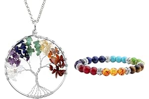 Jovivi Schmuck,Damen Herren Reiki-Energietherapie 7 Stein Chakra Armband + Baum des Lebens Anhänger Lebensbaum Halskette