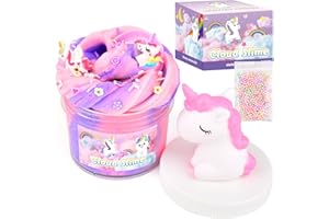 PETYUIOYU Unicorn Cloud Slime for Kids – Pink & Purple DIY Slime with Unicorn & Rainbow Charms –Stretchy Toy for Girls&Boys – Soft Scented Sensory Gift for Kids