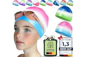 Juclise Swimming Caps for Kids，Girls and Boys, Stretchy 100% Silicone Swim Caps, Waterproof Swimming Hat，Comfortable Bathing Caps Fit for Teens/Children Long and Short Hair, pool caps, 1&2 pack