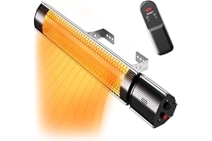 Pro Breeze Halogen Infrared Patio Heater - Wall Mounted Electric Heater With Remote Control for Garden/Outdoor - 2 Heat Settings (1KW &/2KW) - Fixtures & Fittings included