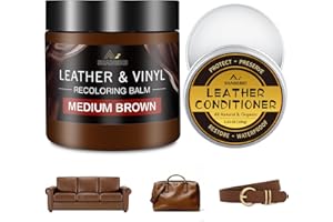 SHABEIBEI Kit de Réparation Cuir Marron moyen avec 200ml de Peinture Cuir & 100ml d'Huile d'Entretien Cuir – Cuir Liquide, Graisse Cuir & Éliminateur de Rayures – Réparation Cuir & Vinyle pour Canapés, Meubles