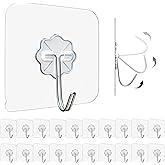 Eightiz 20 Pcs Flower Hook PVC Heavy Duty Self Adhesive Stainless Hooks, Transparent Waterproof and Oilproof Wall Hooks for K