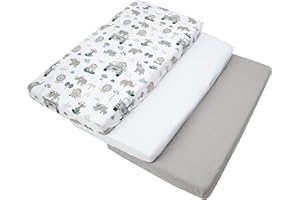 Medi Partners Lenzuola Lettino Set 3 Neonato 60x120-100% Cotone Lenzuolo con Angoli Culla Coprimaterasso fitted Materassino Sheet Letto Bambino Lenzuolino (Zoo Di Menta-Bianco-Grigio)