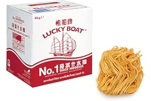 LUCKY BOAT Thick Chow Mein Noodles 4KG | Restaurant Quality Noodles | No.1 Thick Noodles | Egg Free Noodles | Bulk Noodles | Stir-Fry | Noodles | Vegan | Wheat Noodles | Chinese Noodles | 4kg
