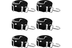 JEUIHAU 6 Pack 2M x 3CM Black Flat Bungee Cord, 78 Inch Heavy Duty Latex Adjustable Elastic Rope, Elasticity Luggage Bungee Strap with Hooks Metal Buckle for Luggage, Camping, Cargo, Bike Rack