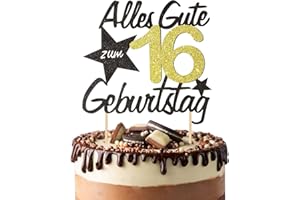 BOOMTOP Torten Deko 16 Geburtstag Deko Kuchen Junge Mädchen Happy 16th Birthday Cake Topper Alles Gute zum Geburtstag 16 Jahre Kindergeburtstag Kuchen Topper 16 Geburstagstorte Deko Gold Schwarz
