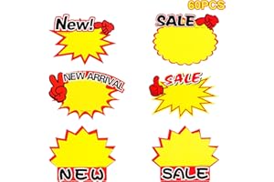 NEWELLSAIL 60 Stück Preisetiketten Fluoreszierende Platzen Papier Zeichen Blanko Papier Preisschilder Verkaufsförderung Preisschild für Supermärkten, Ladengeschäft, Geschäft (6 Stile)