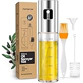 PORTENTUM Pulverizador aceite spray 100ml - Acero inoxidable y vidrio, antigoteo, aceitera con dispensador, incluye accesorio