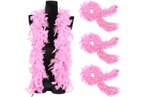 WWMILY 4Pcs Feather Boa 2m/6.6ft Natural Turkey Feather Boa Pinks Fluffy Boa Feather Scarffor Accessories for Wedding Halloween Costume Christmas Party (Pink)