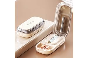 Ptyism Tablet Splitter(Off-White With Brush) Pill Cutter丨Pill Splitter,Tablet Splitter for Small or Large Pills Cut in Half, Cutting & Storage 2 in 1 Tablet Pill Dispenser for Pet, Travel