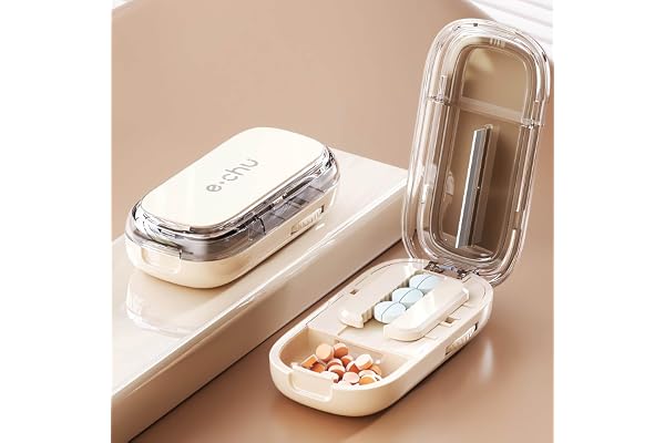 Ptyism Splitter(Off-White With Brush) Pill Cutter丨Pill Splitter, Splitter for Small or Large Pills Cut in Half, Cutting & Storage 2 in 1 Pill Dispenser for Pet, Travel