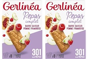 Gerlinéa Barre Repas Pomme Framboise - Substitut de Repas Complet et Rapide - Lot de 2 boîtes - 8 repas