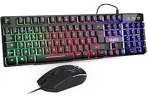 Mafiti Combo Ensemble Clavier et Souris USB Rétroéclairé RGB pour Bureau de Domicile/Travail (Noir)