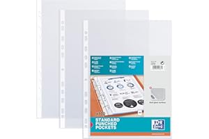 OXFORD Lot de 100 Pochettes Plastiques A4 Perforées Grainé Incolore