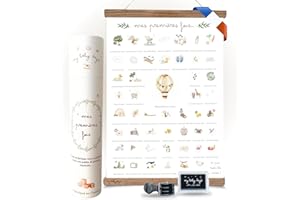 My Baby Days | Affiche Mes Premières Fois à Tamponner | Cadeau de naissance bébé fille ou garçon | jeune maman | carte des étapes | Tableau à personnaliser (Coffret affiche A3+tampon+cadre baguette)