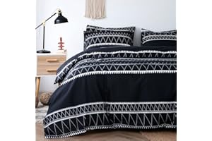 Tokokimo Funda Nórdica Cama 150, Funda Nórdica cama135, Funda Edredon 230x200 con Bohemio Patrón Microfibra 3 Piezas Compuesto por 1 Funda Nórdica 230x220 + 2 Fundas de Almohada 50x75, Negro